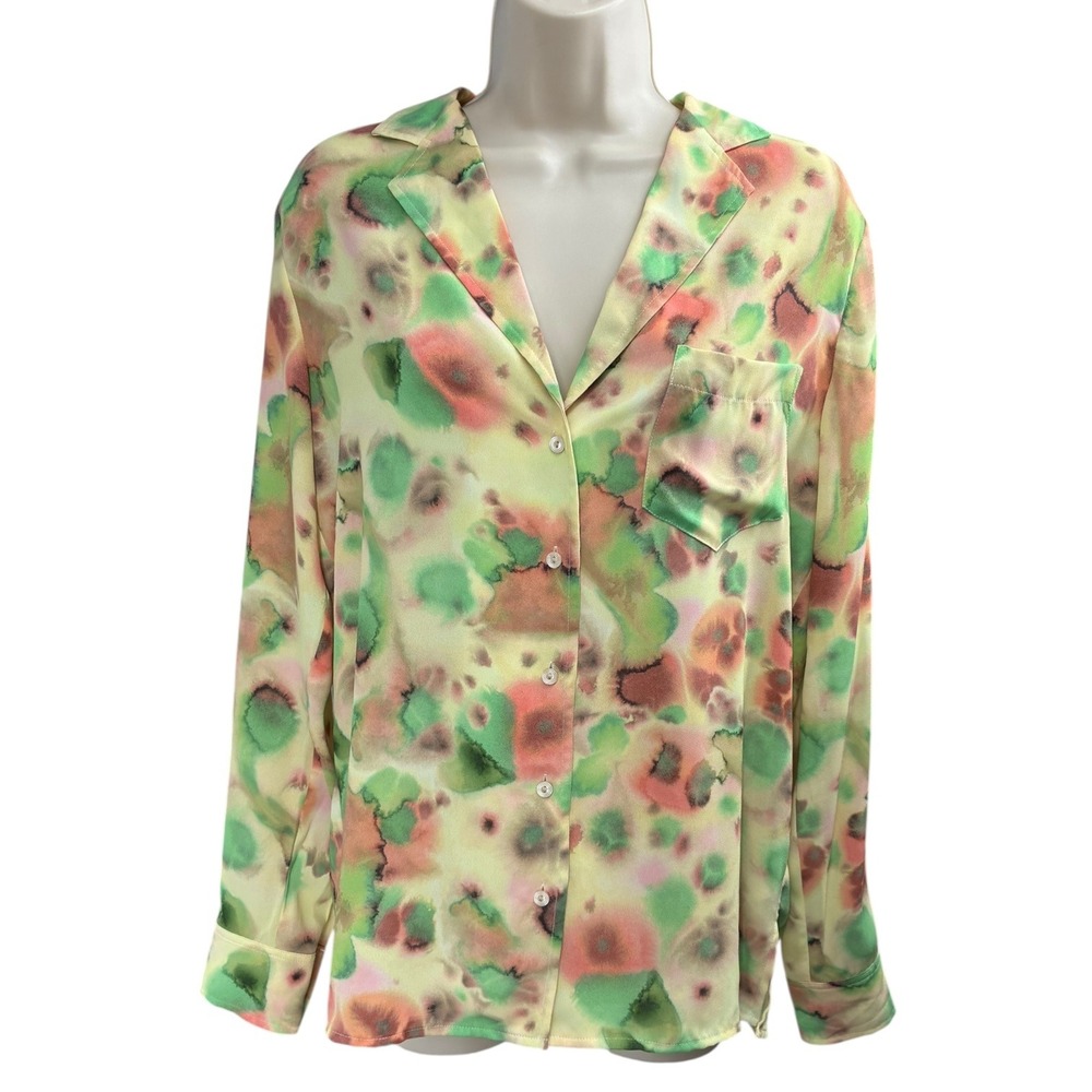 Wilfred Free Aritzia Watercolor‎ Print Button Up Blouse Pajama Stylr Shirt S